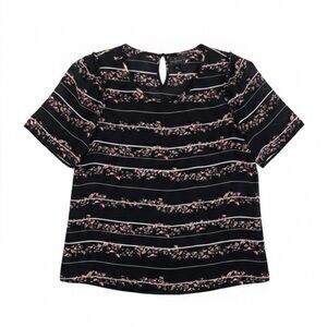 Worthington Petites Women’s PXL Black Floral Stripe Short Sleeve Blouse